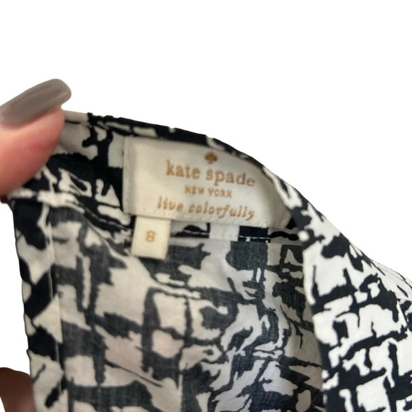 Kate Spade Reade Tie Neck Patterned Blouse in Black/White Size 8 - Picture 9 of 9